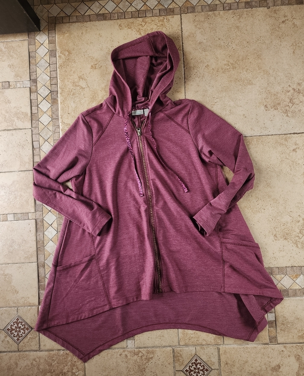LOGO LOUNGE BY Lori GOLDSTEIN Women's Hooded Zip-Front Tunic Jacket - Dusty Plum